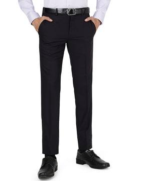 slim fit flat front pants with insert pockets