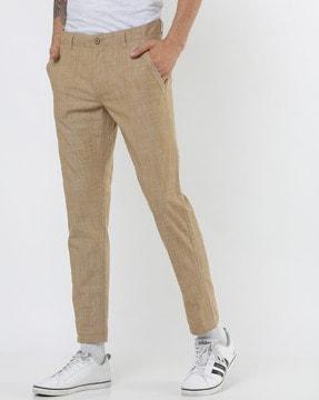slim fit flat-front pants with insert pockets