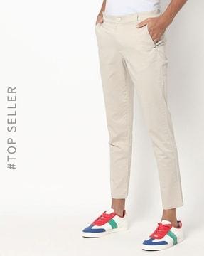 slim fit flat-front pants