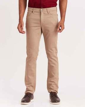 slim fit flat-front pants