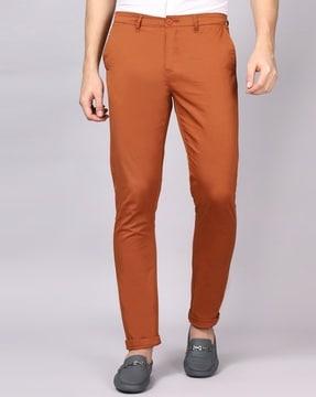 slim fit flat-front pants