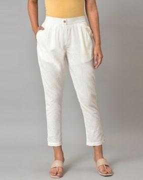 slim fit flat-front pants