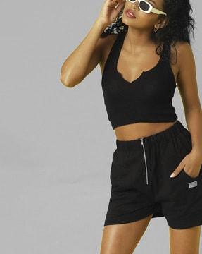 slim fit flat-front shorts