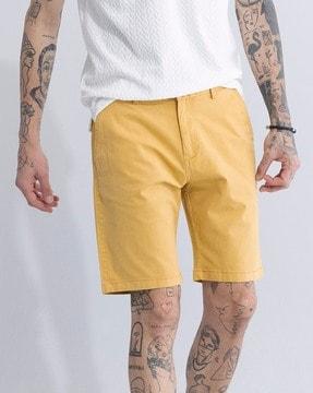 slim fit flat-front shorts