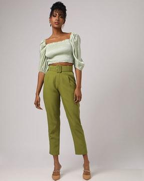 slim fit flat-front trousers with belt