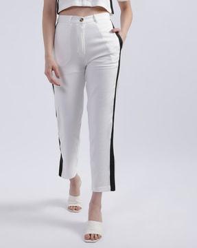 slim fit flat-front trousers with contrast taping