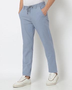 slim fit flat-front trousers with drawstring waist