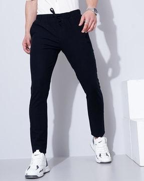 slim fit flat-front trousers with drawstring waist