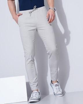 slim fit flat-front trousers with drawstring waist