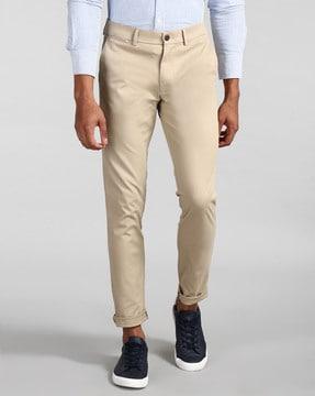 slim fit flat-front trousers with insert pockets