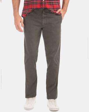 slim fit flat-front trousers with insert pockets