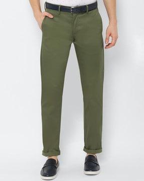 slim fit flat-front trousers with insert pockets