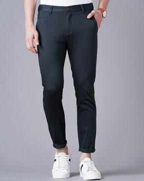 slim fit flat-front trousers with insert pockets