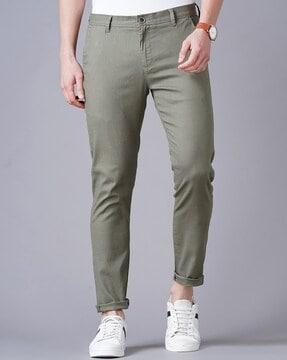 slim fit flat-front trousers with insert pockets