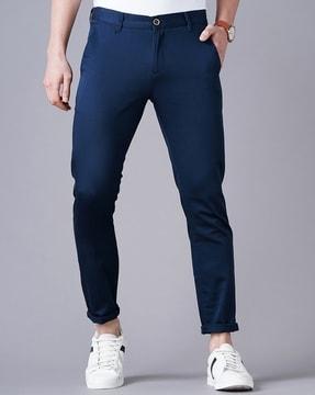 slim fit flat-front trousers with insert pockets