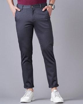 slim fit flat-front trousers with insert pockets