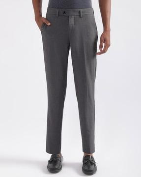 slim fit flat-front trousers with insert pockets