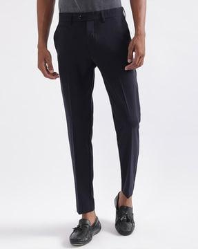 slim fit flat-front trousers with insert pockets