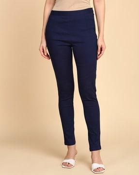 slim fit flat-front trousers with insert pockets