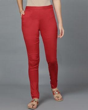 slim fit flat-front trousers with insert pockets