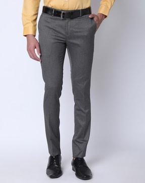 slim fit flat front trousers with insert pockets