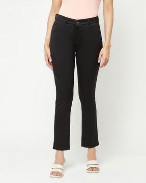 slim fit flat-front trousers with insert pockets