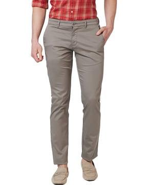 slim fit flat-front trousers with insert pockets