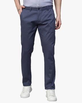 slim fit flat-front trousers with insert pockets