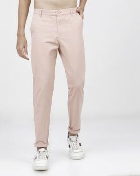 slim fit flat-front trousers with slip pockets