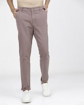 slim fit flat-front trousers with slip pockets