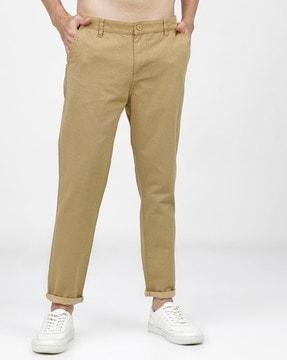 slim fit flat-front trousers with slip pockets