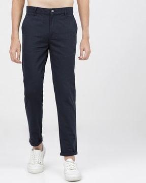 slim fit flat-front trousers with slip pockets