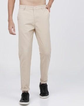 slim fit flat-front trousers with slip pockets