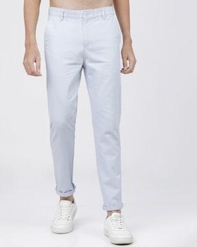 slim fit flat-front trousers with slip pockets