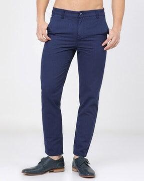 slim fit flat-front trousers with slip pockets