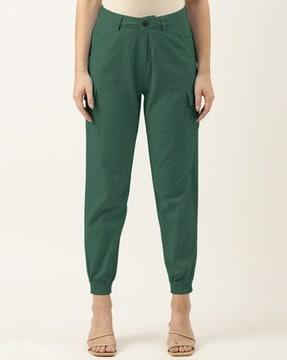 slim fit flat-front trousers with smocked hem