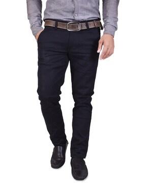 slim fit flat-front trousers