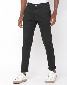 slim fit flat-front trousers