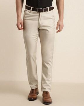 slim fit flat front trousers