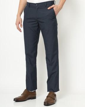 slim fit flat-front trousers