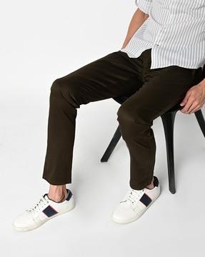 slim fit flat-front trousers