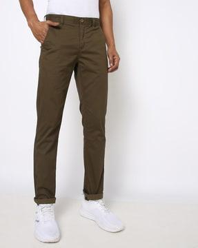 slim fit flat-front trousers