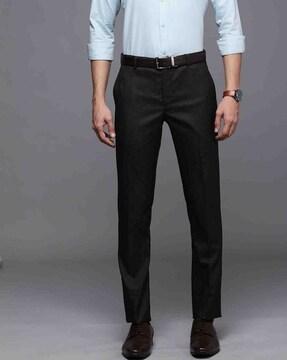 slim fit flat-front trousers