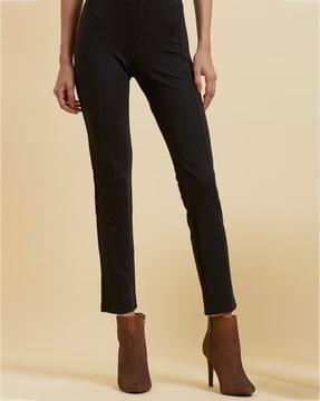 slim fit flat-front trousers