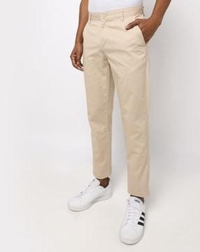 slim fit flat-front trousers