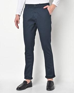 slim fit flat-front trousers