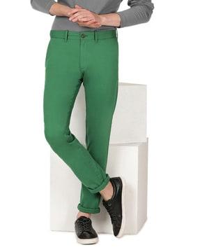 slim fit flat-front trousers