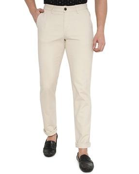 slim fit flat-front trousers