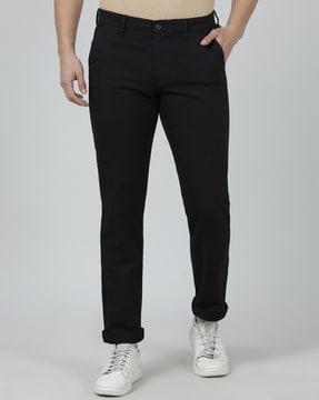 slim fit flat-front trousers