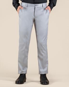 slim fit flat-front trousers